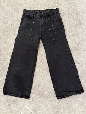 Black Wide-Leg Jeans with Multicolor Stud Details